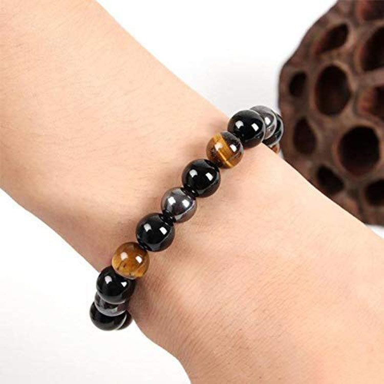 Bracelet « Protection Triple » : Hématite, Œil-de-Tigre & Obsidienne Naturelle