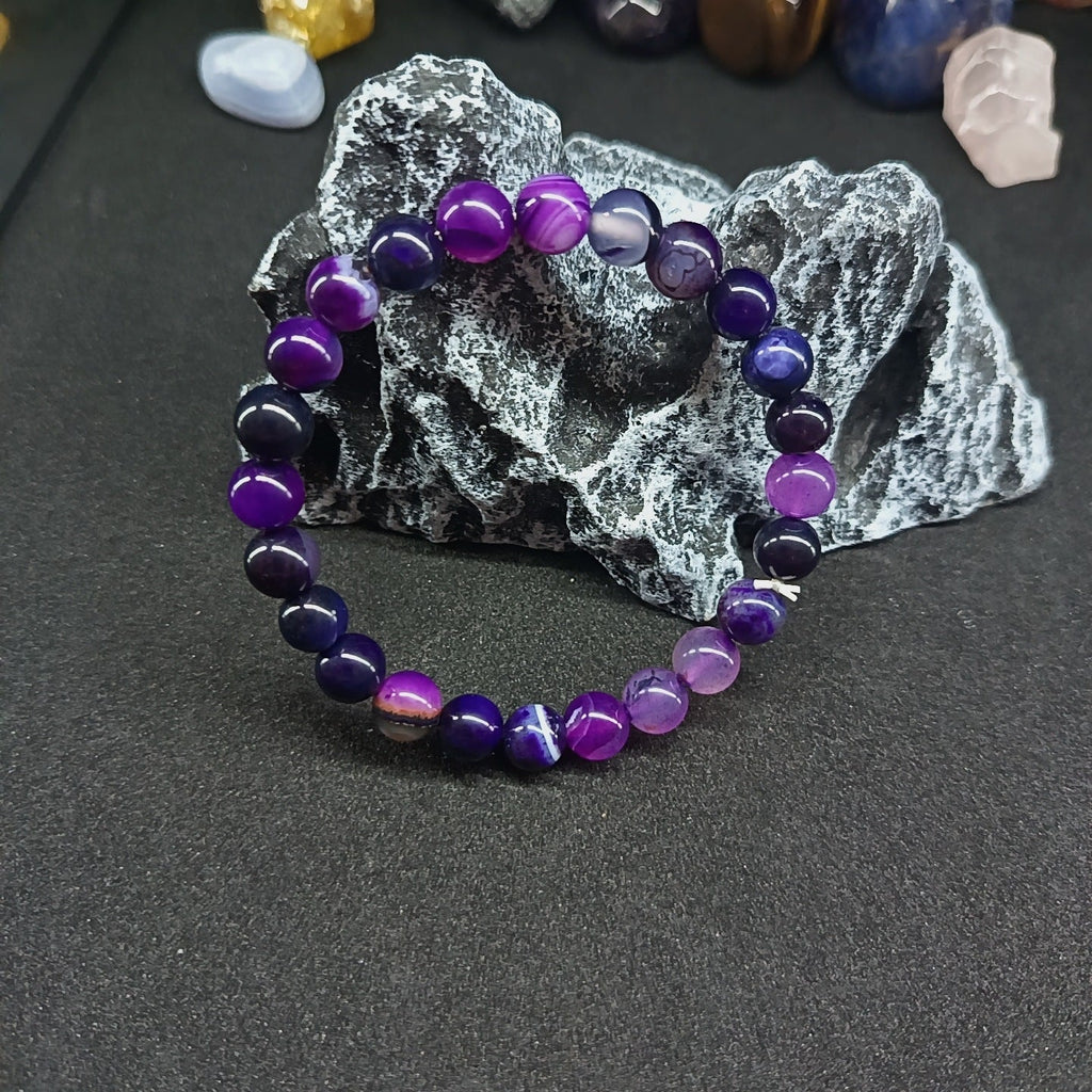 Bracelet "Spiritualité &amp; Sérénité" Améthyste &amp; Agate Violette – Harmonie Intérieure &amp; Protection Énergétique