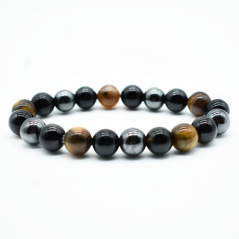 Bracelet « Protection Triple » : Hématite, Œil-de-Tigre & Obsidienne Naturelle