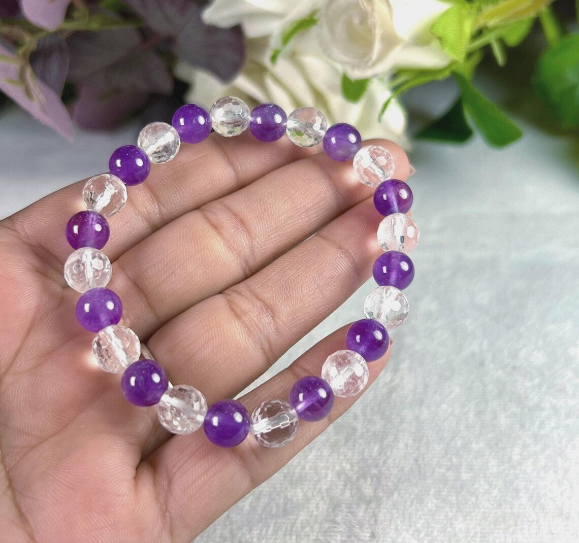 Bracelet Mix "Anti-Douleurs" Améthyste & Cristal de Roche – Apaisement Corps & Esprit