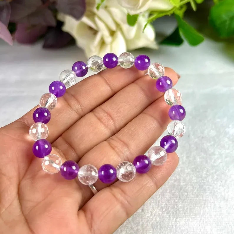 Bracelet Mix "Anti-Douleurs" Améthyste &amp; Cristal de Roche – Apaisement Corps &amp; Esprit