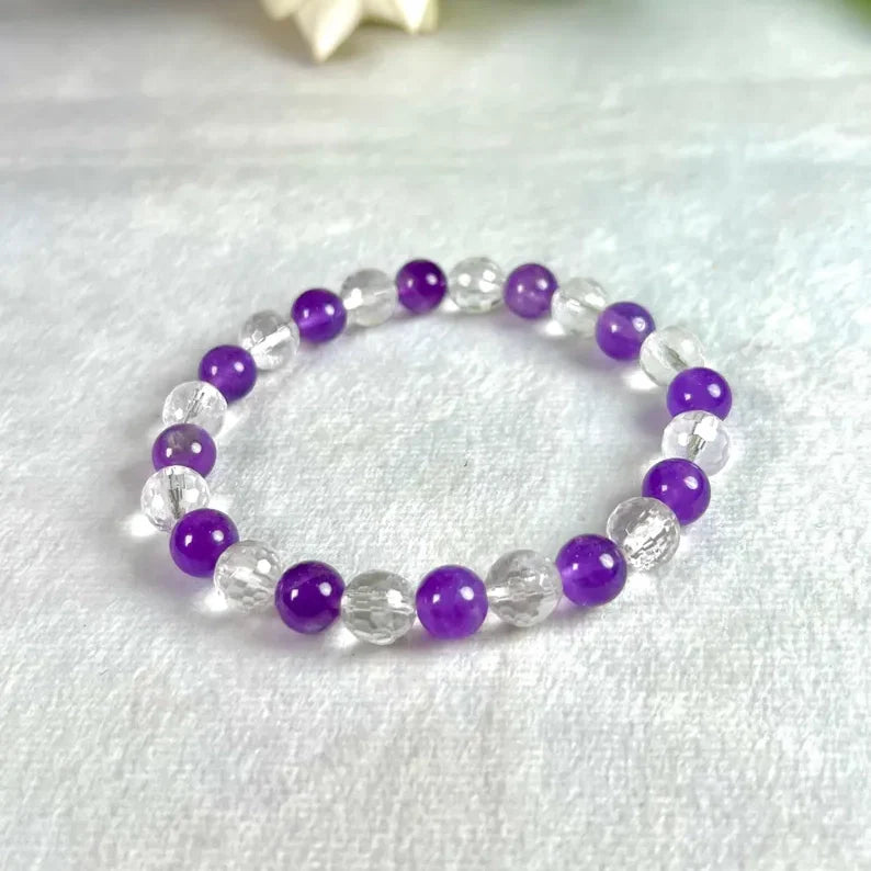 Bracelet Mix "Anti-Douleurs" Améthyste &amp; Cristal de Roche – Apaisement Corps &amp; Esprit