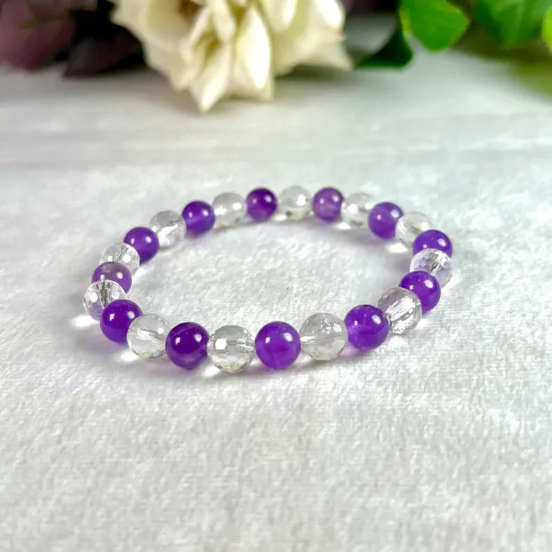 Bracelet Mix "Anti-Douleurs" Améthyste & Cristal de Roche – Apaisement Corps & Esprit