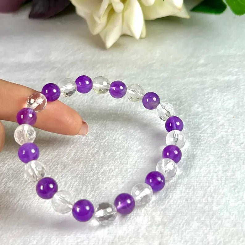 Bracelet Mix "Anti-Douleurs" Améthyste & Cristal de Roche – Apaisement Corps & Esprit